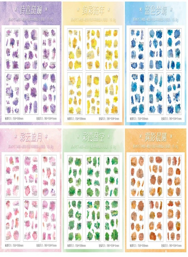 SAMVARDHAN Watercolor Abstract PET Stickers Set (36 Sheets) | Aesthetic Ink Wash & Color Splash Stickers | Journaling, Scrapbooking & Planner Decoration,Pack of 6 - Image 3